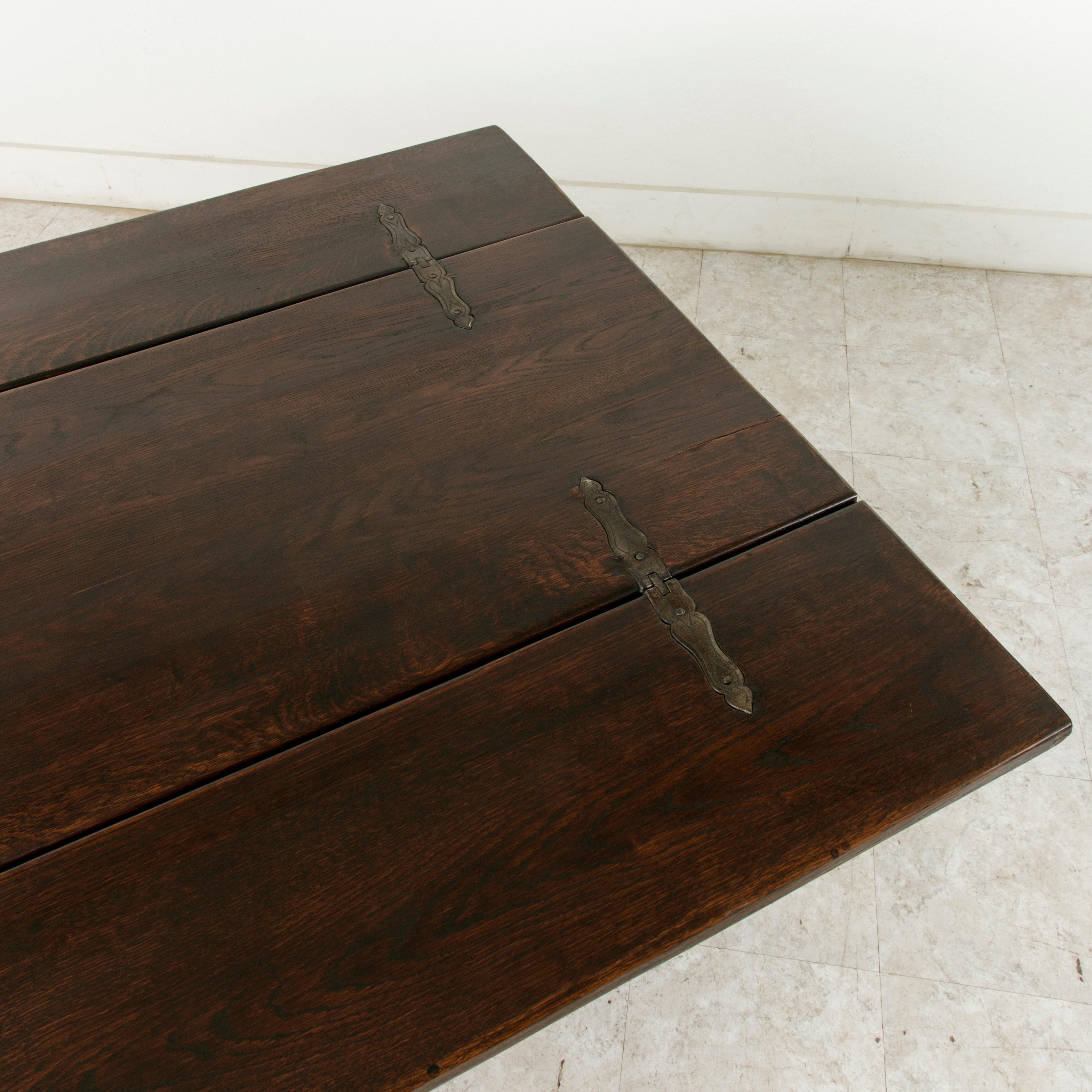 French Oak Hunt Folding Table, Console, Sofa Table with Iron Hinges 2