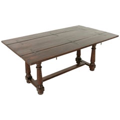 French Oak Hunt Folding Table, Console, Sofa Table with Iron Hinges