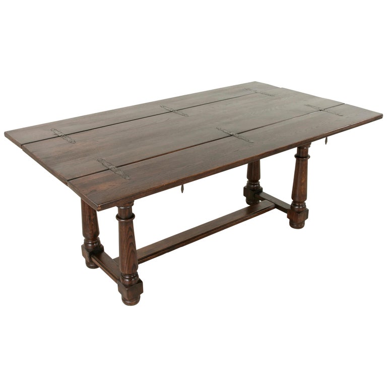 French Oak Hunt Folding Table, Console, Sofa Table with Iron Hinges at