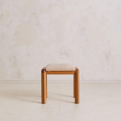 French Oak + Inlaid Wood Vanity Stool, 1960s