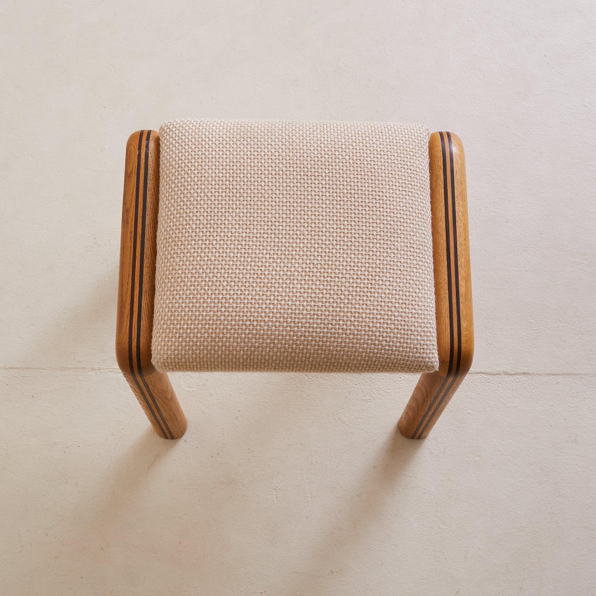 French Oak + Inlaid Wood Vanity Stool, 1960s Francés en venta