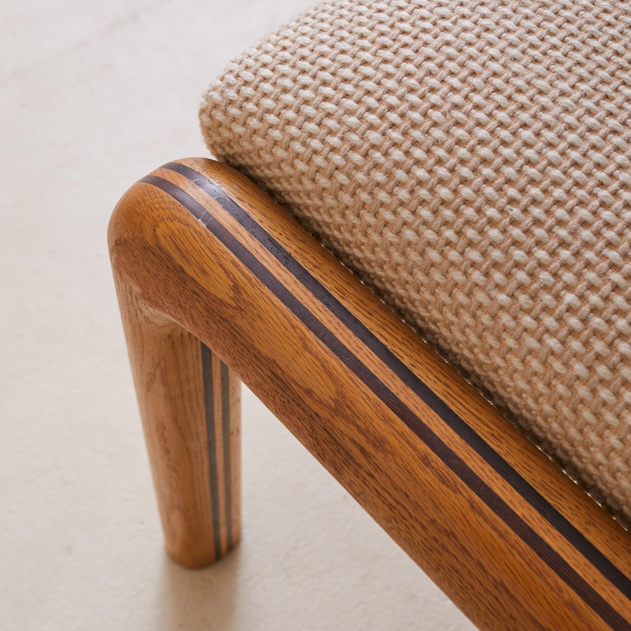 French Oak + Inlaid Wood Vanity Stool, 1960s mediados del siglo XX en venta