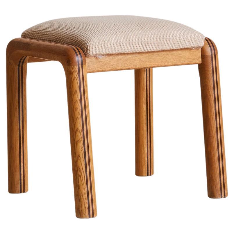 French Oak + Inlaid Wood Vanity Stool, 1960s en venta
