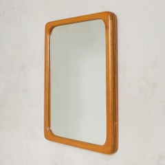 French Oak + Inlaid Wood Wall Mirror, 1960s