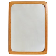 French Oak + Inlaid Wood Wall Mirror, 1960s