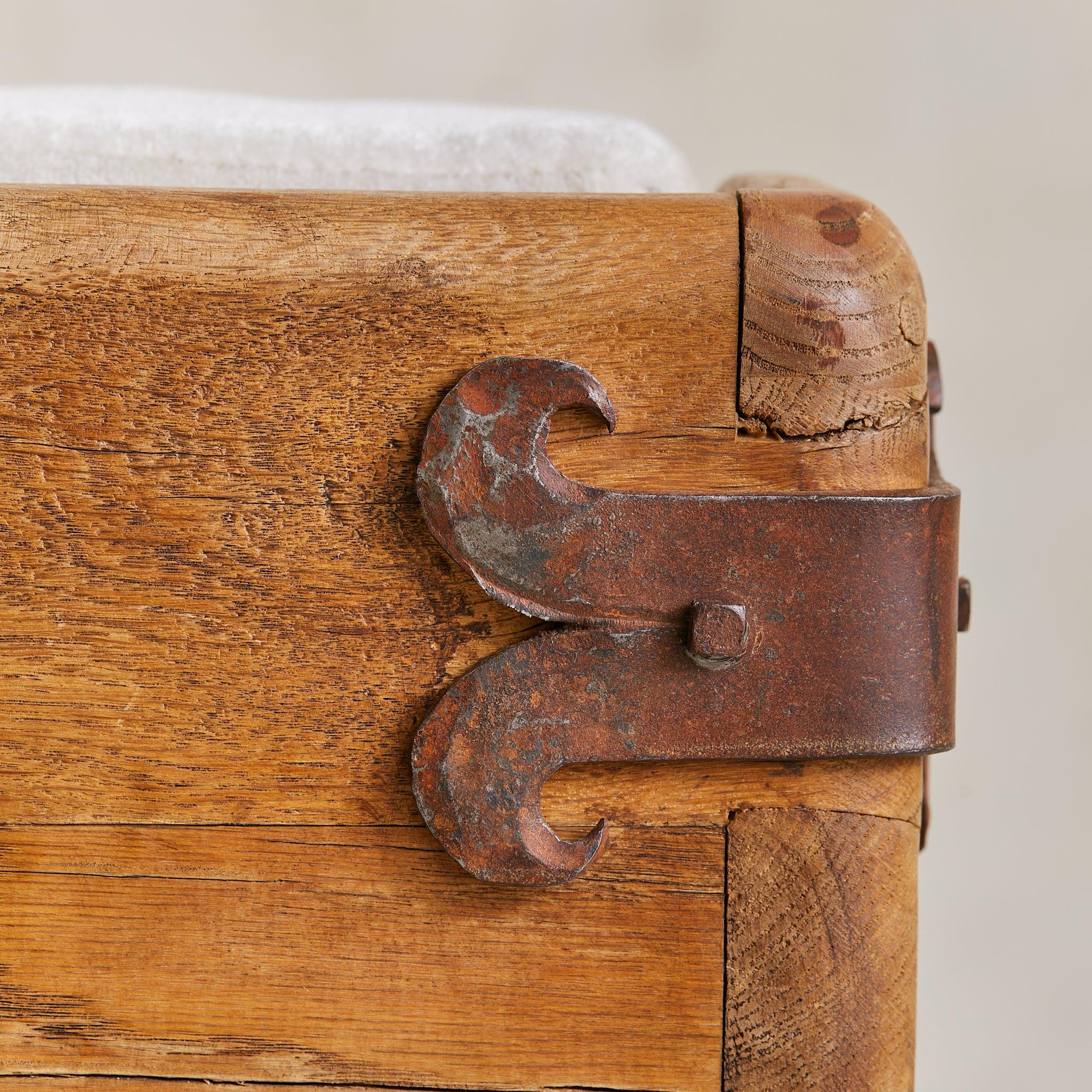 French Oak + Iron Armchair in Almond Velvet, 1950s - 2 Available en venta 4