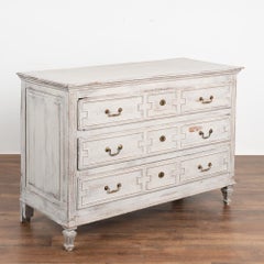 French Oak Large Chest of Three Drawers Painted Gray, circa 1820-1840