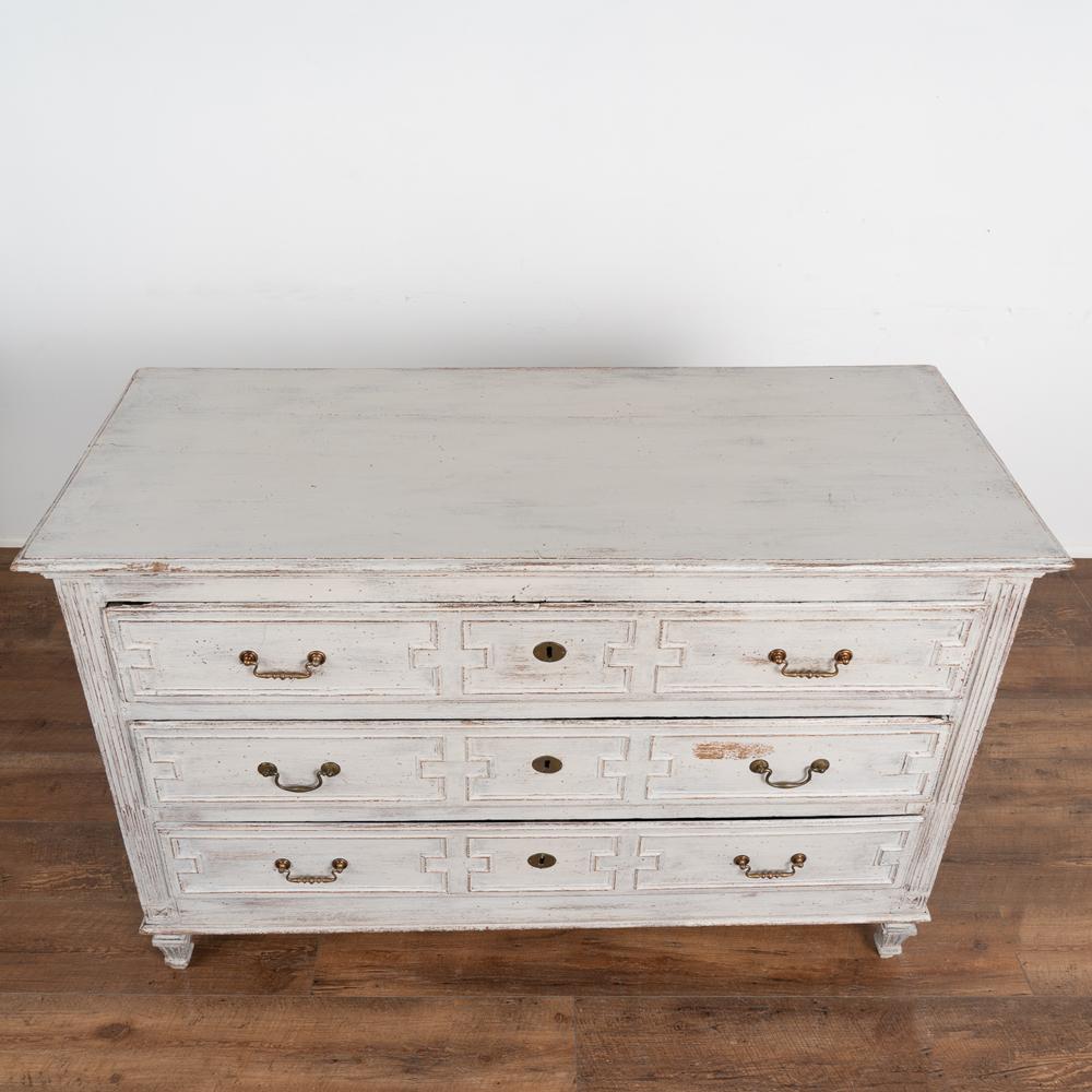 19th Century French Oak Large Chest of Three Drawers Painted Gray, circa 1820-1840 For Sale