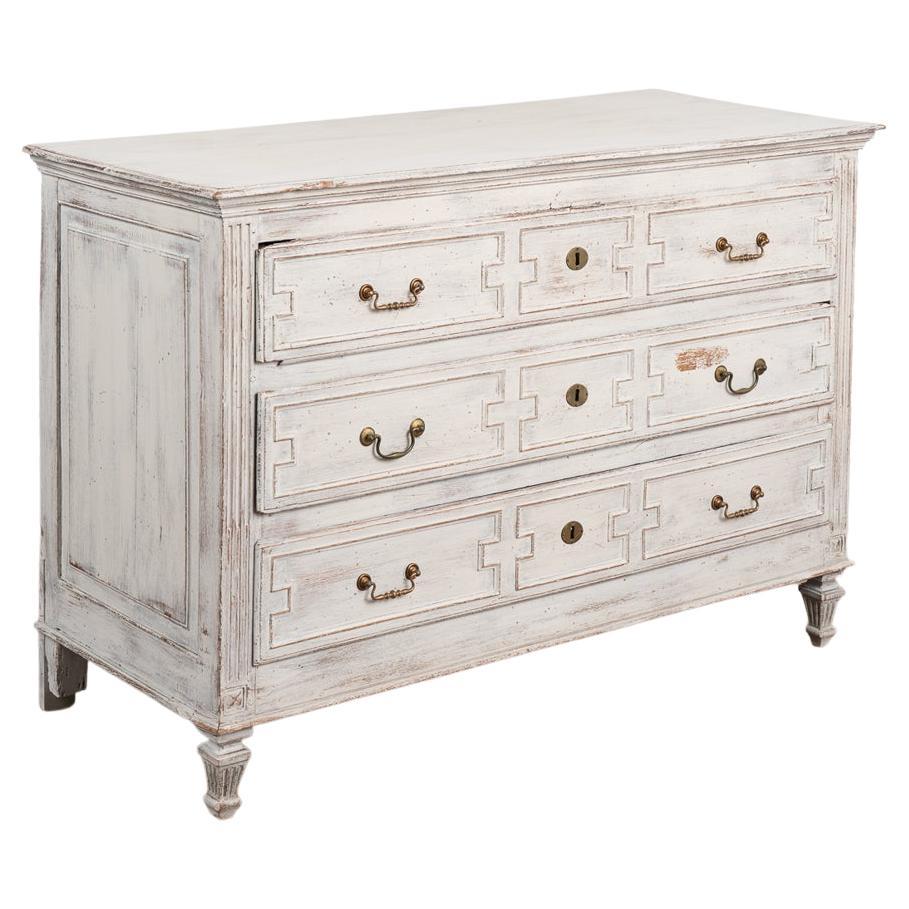 French Oak Large Chest of Three Drawers Painted Gray, circa 1820-1840 For Sale