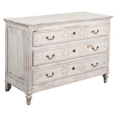 Vintage French Oak Large Chest of Three Drawers Painted Gray, circa 1820-1840