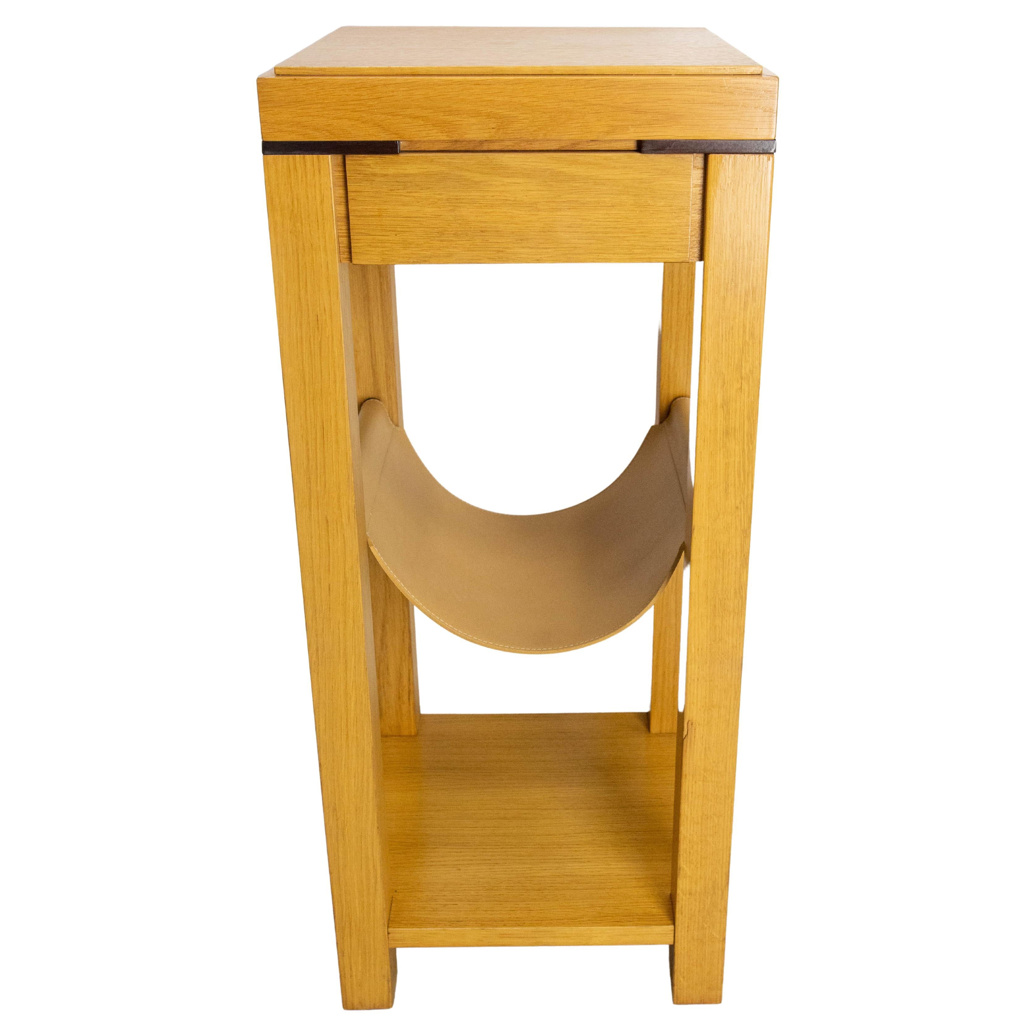 French Oak & Leather Sellette or Plant Holder, circa 2000