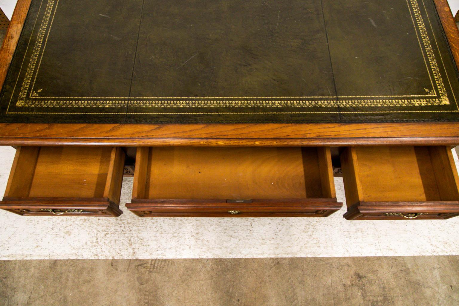 Early 20th Century French Oak Leather Top Desk