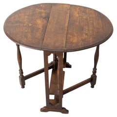 Retro French Oak Little Oval Side Foldable Table End of Sofa Style circa 1920
