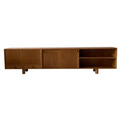 French Oak Long and Low Credenza with Leather Pulls