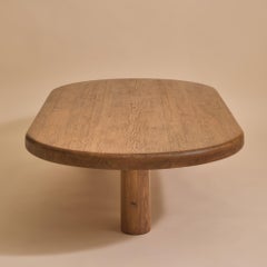 French Oak Low 3-Leg Oval Coffee Table, 1970s