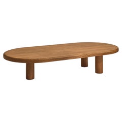 French Oak Low 3-Leg Oval Coffee Table, 1970s