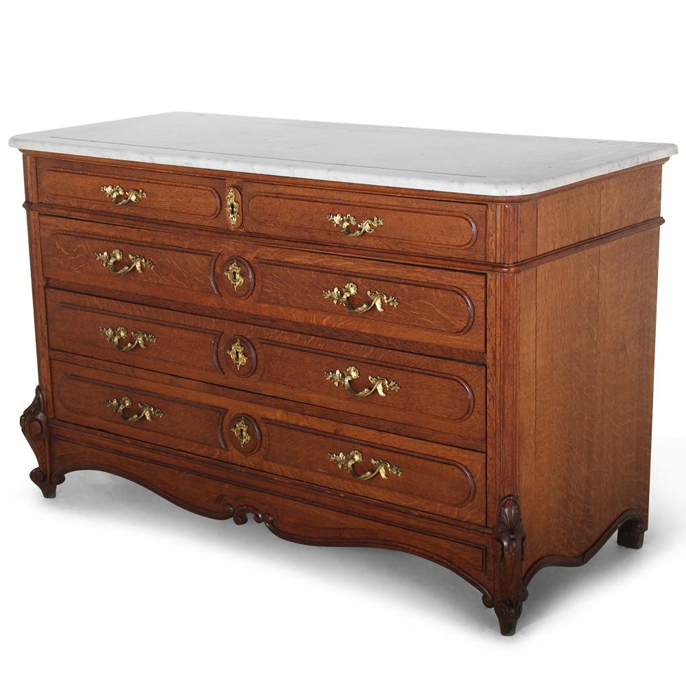 French Oak Marble-Top Commode In Good Condition In Vancouver, British Columbia