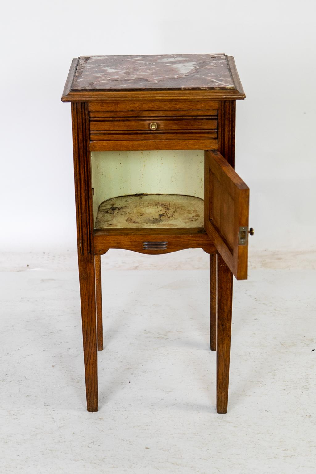 Brass French Oak Marble-Top Nightstand