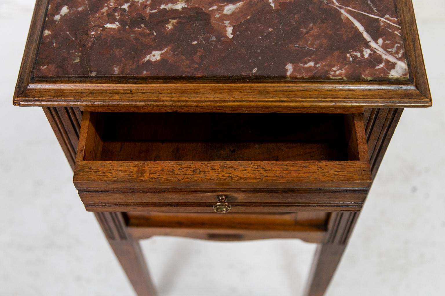 French Oak Marble-Top Nightstand 1