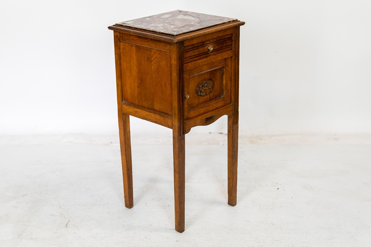 French Oak Marble-Top Nightstand 2