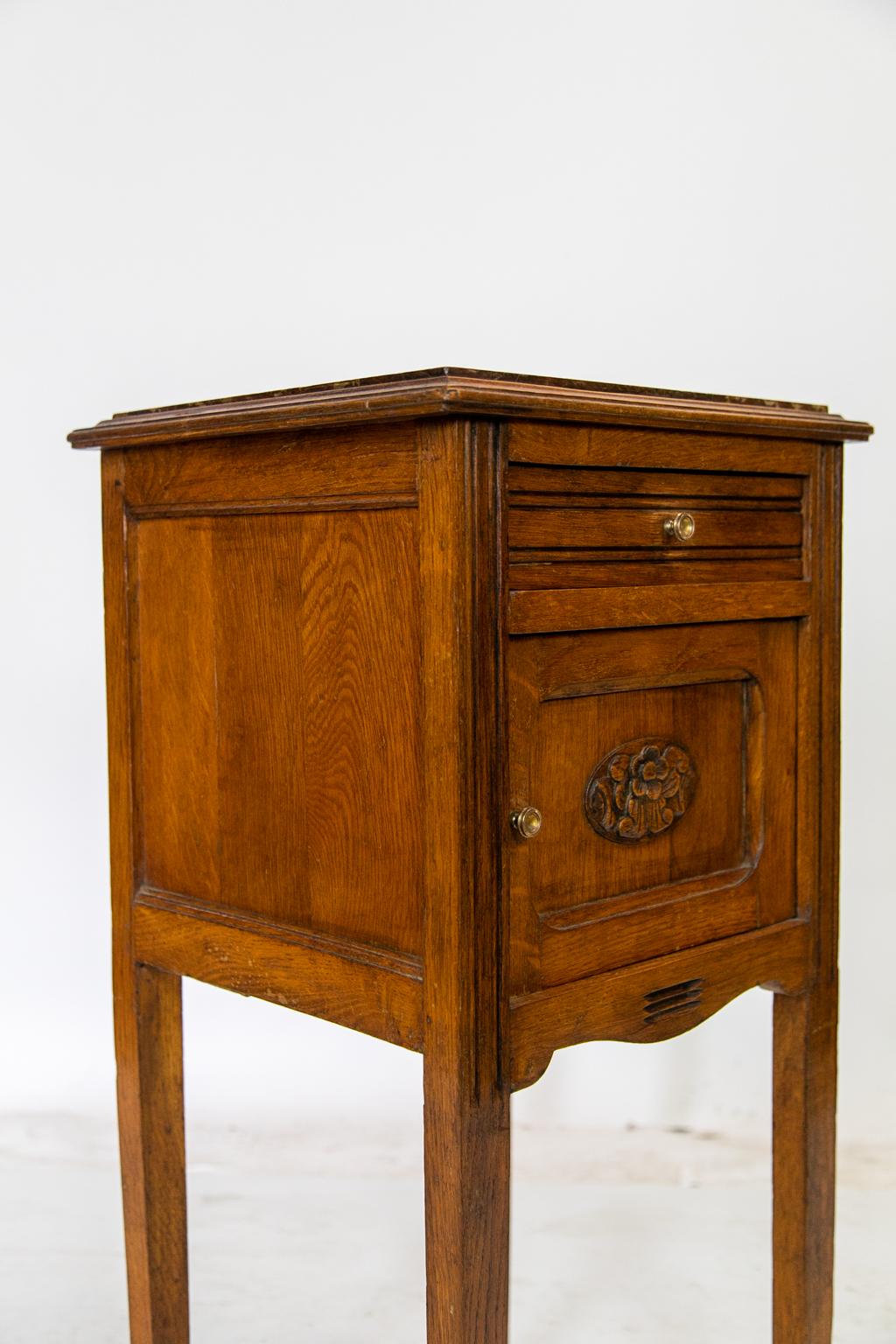 French Oak Marble-Top Nightstand 3