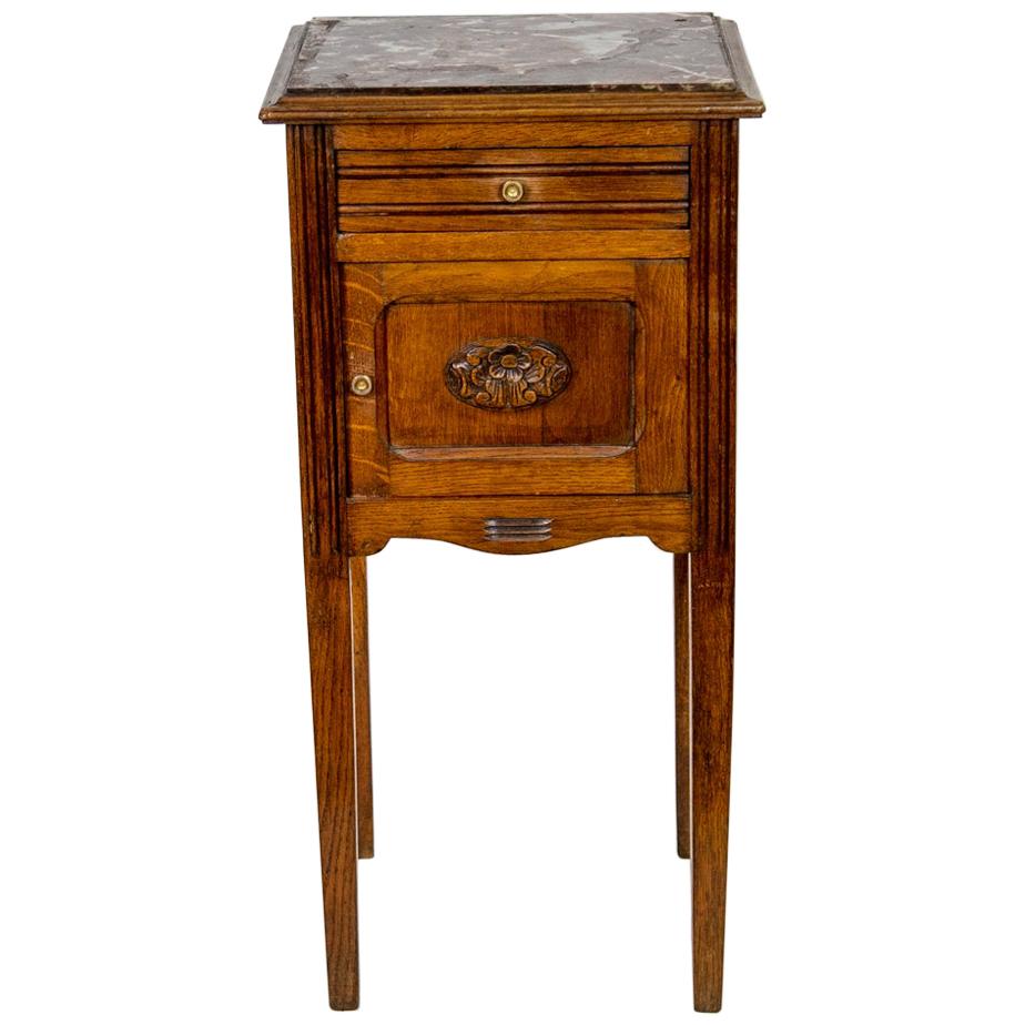 French Oak Marble-Top Nightstand