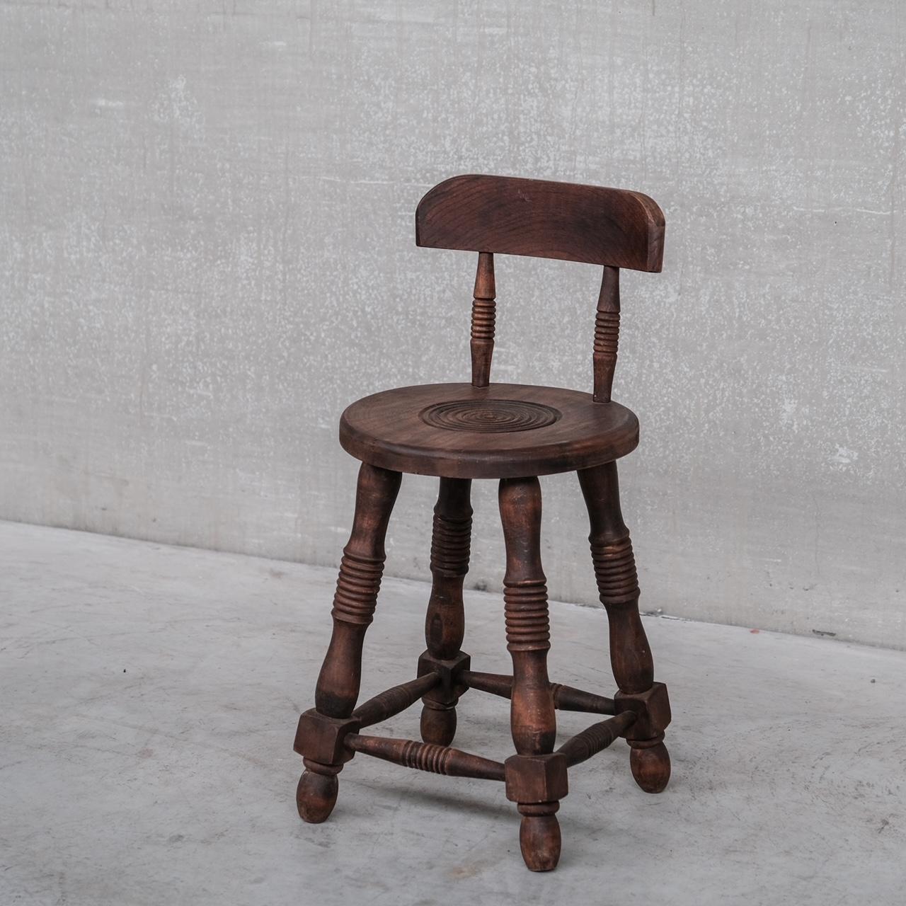 Wood French Oak Mid-Century Turned Occasional Chair For Sale