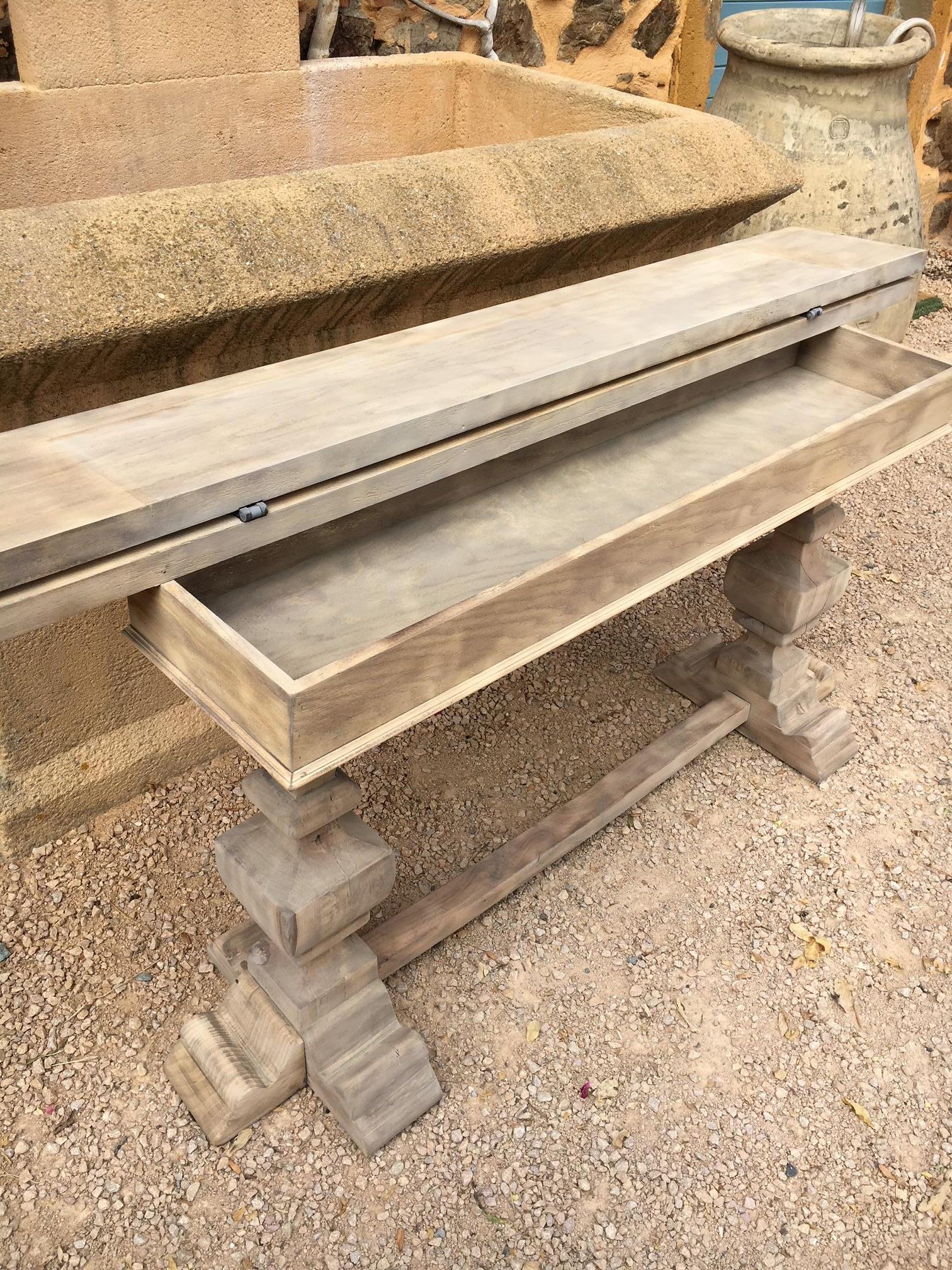 Mid-20th Century French Oak Monastère Style Opening Console with a Thick Tray