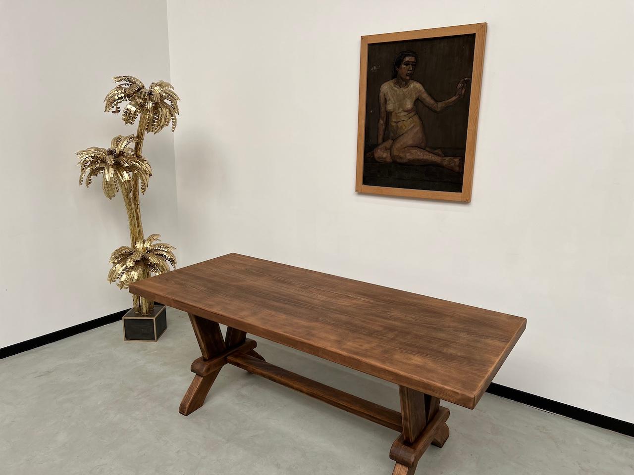 French oak monastery table 200 cm In Good Condition For Sale In LYON, FR