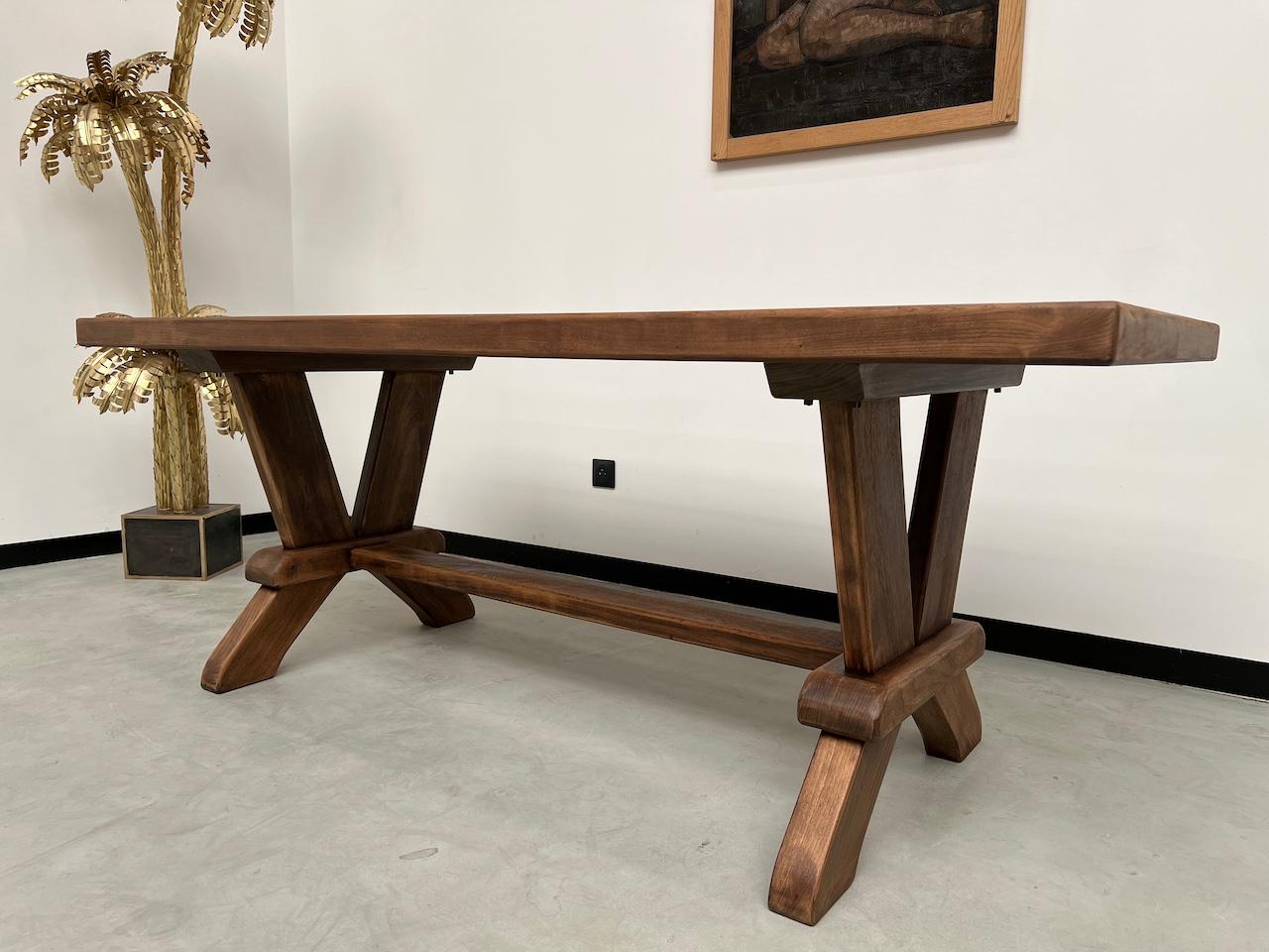 Late 20th Century French oak monastery table 200 cm For Sale