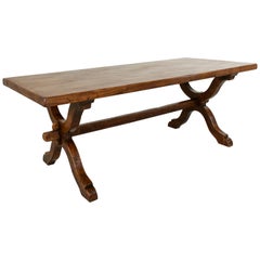 French Oak Monastery Table, Farm Table, or Trestle Dining Table, circa 1900