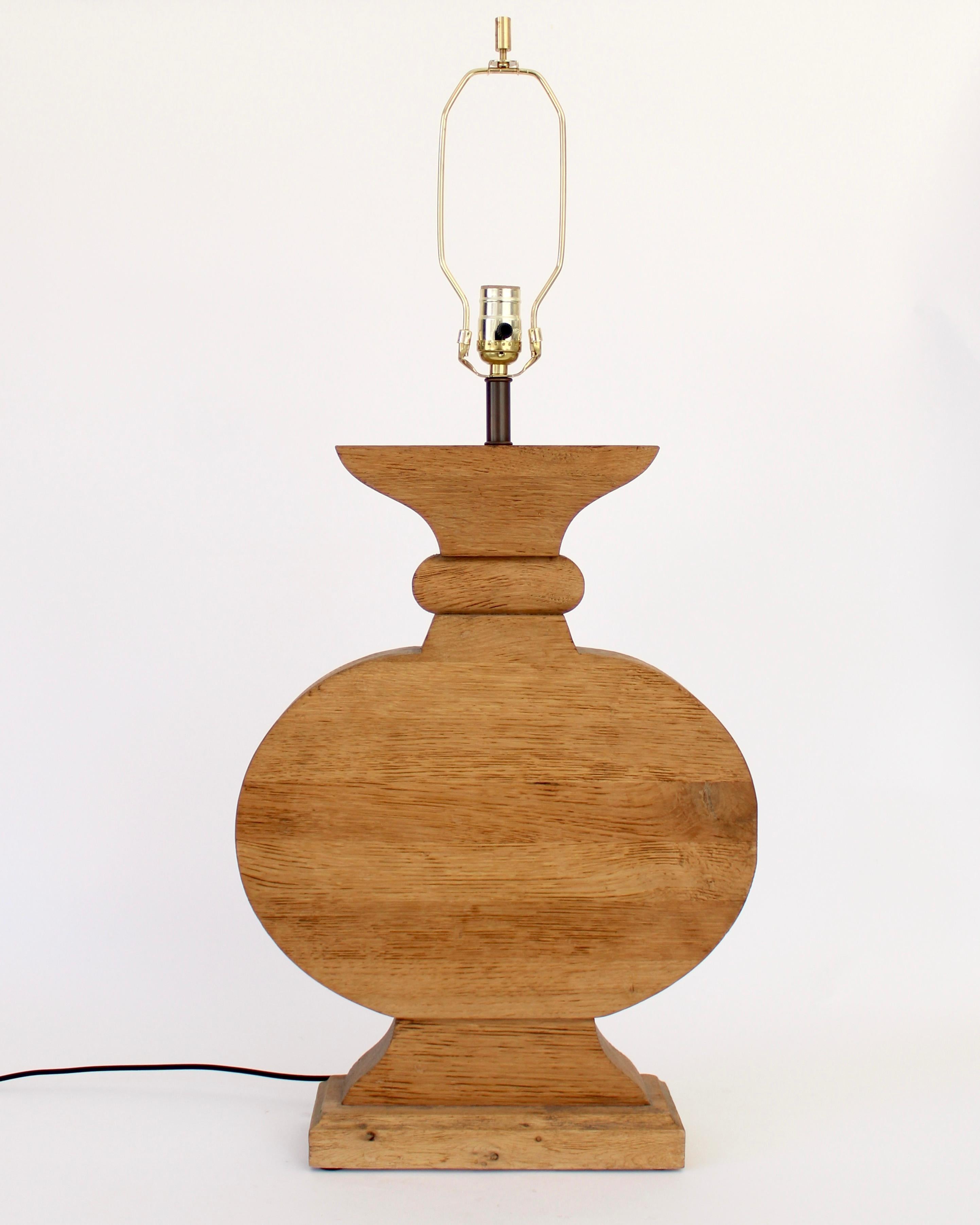 Mid-Century Modern French Oak Monumental Architectural Table Lamp in Taste of Moreux For Sale