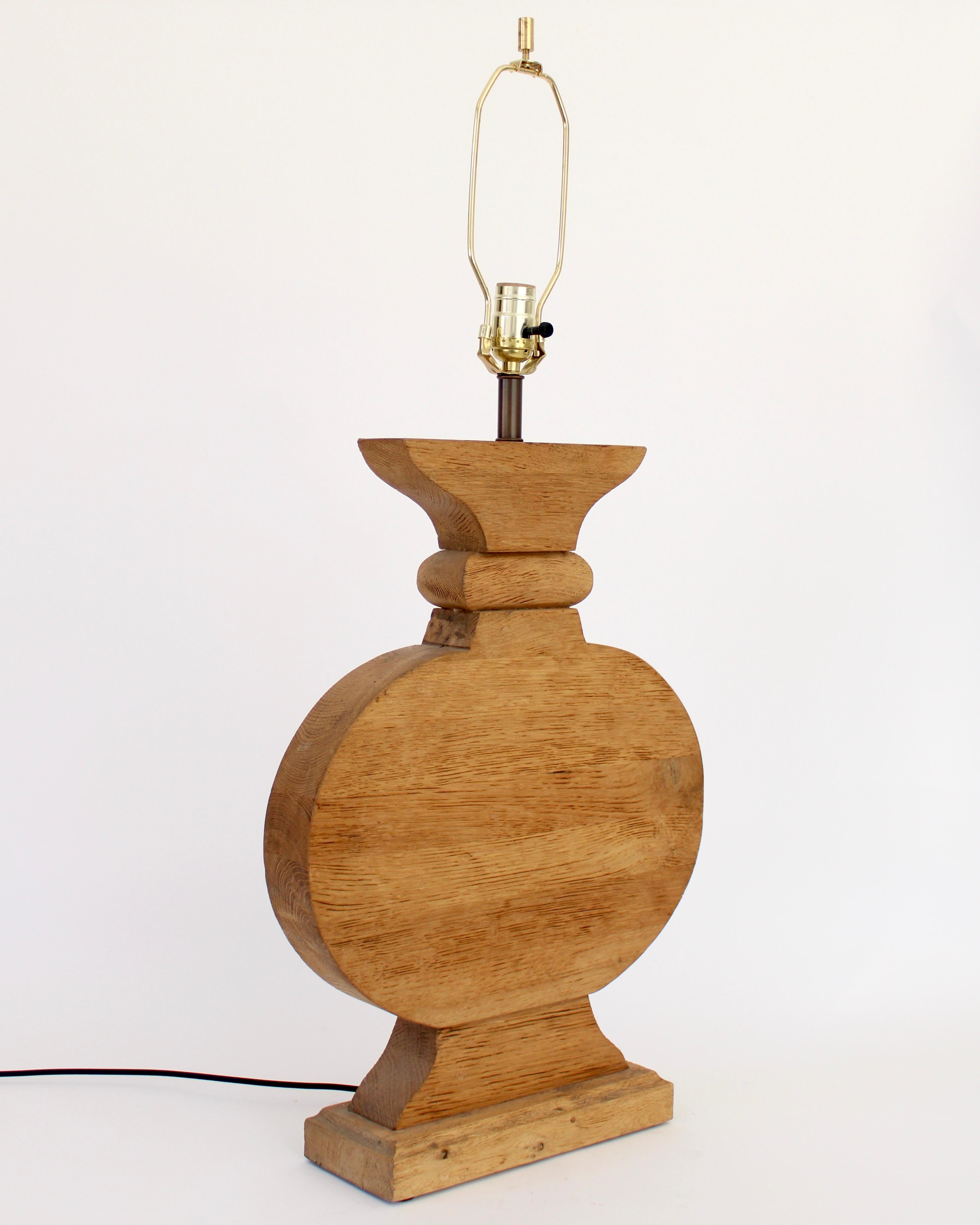 French Oak Monumental Architectural Table Lamp in Taste of Moreux In Good Condition For Sale In Chicago, IL