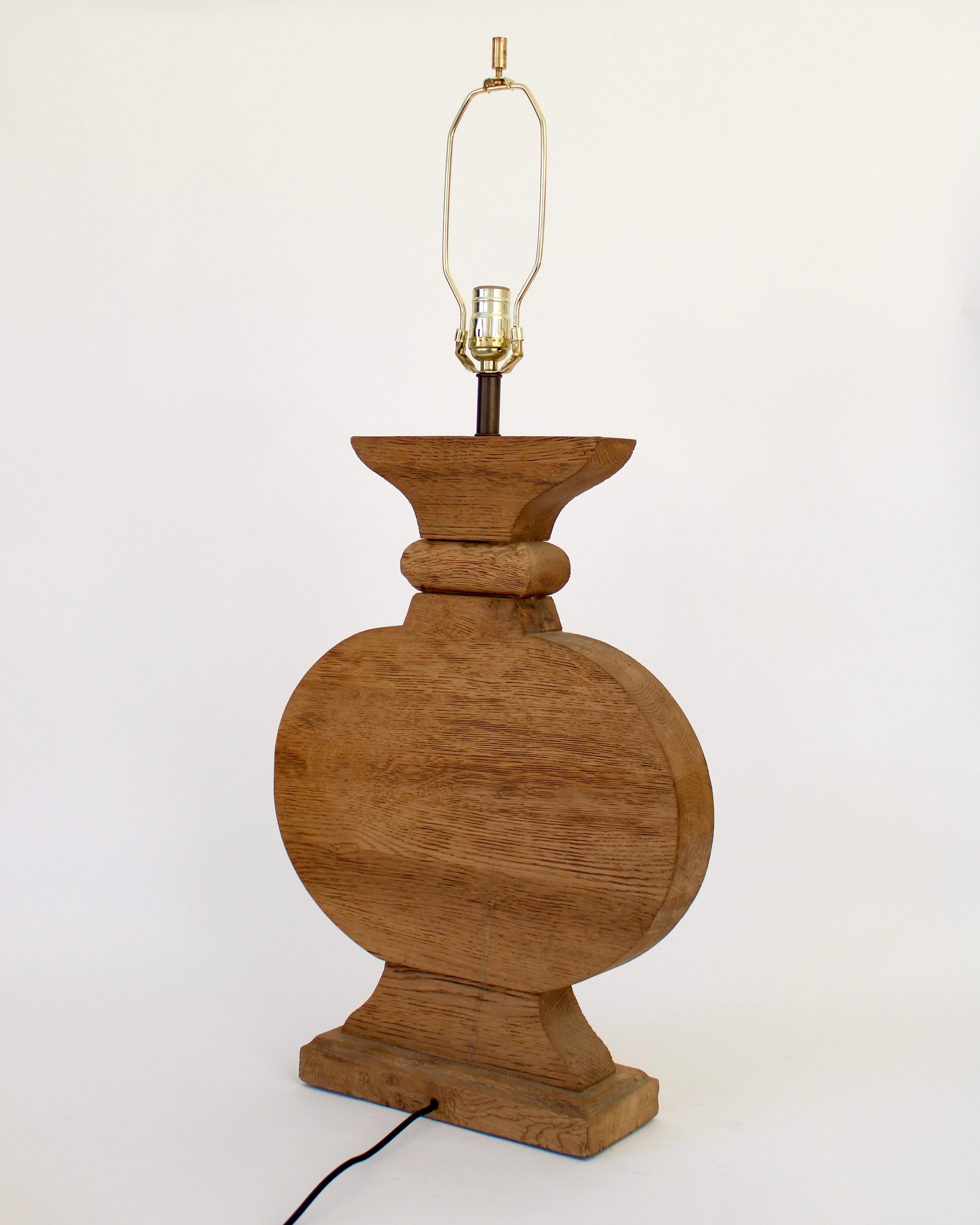 Mid-20th Century French Oak Monumental Architectural Table Lamp in Taste of Moreux For Sale