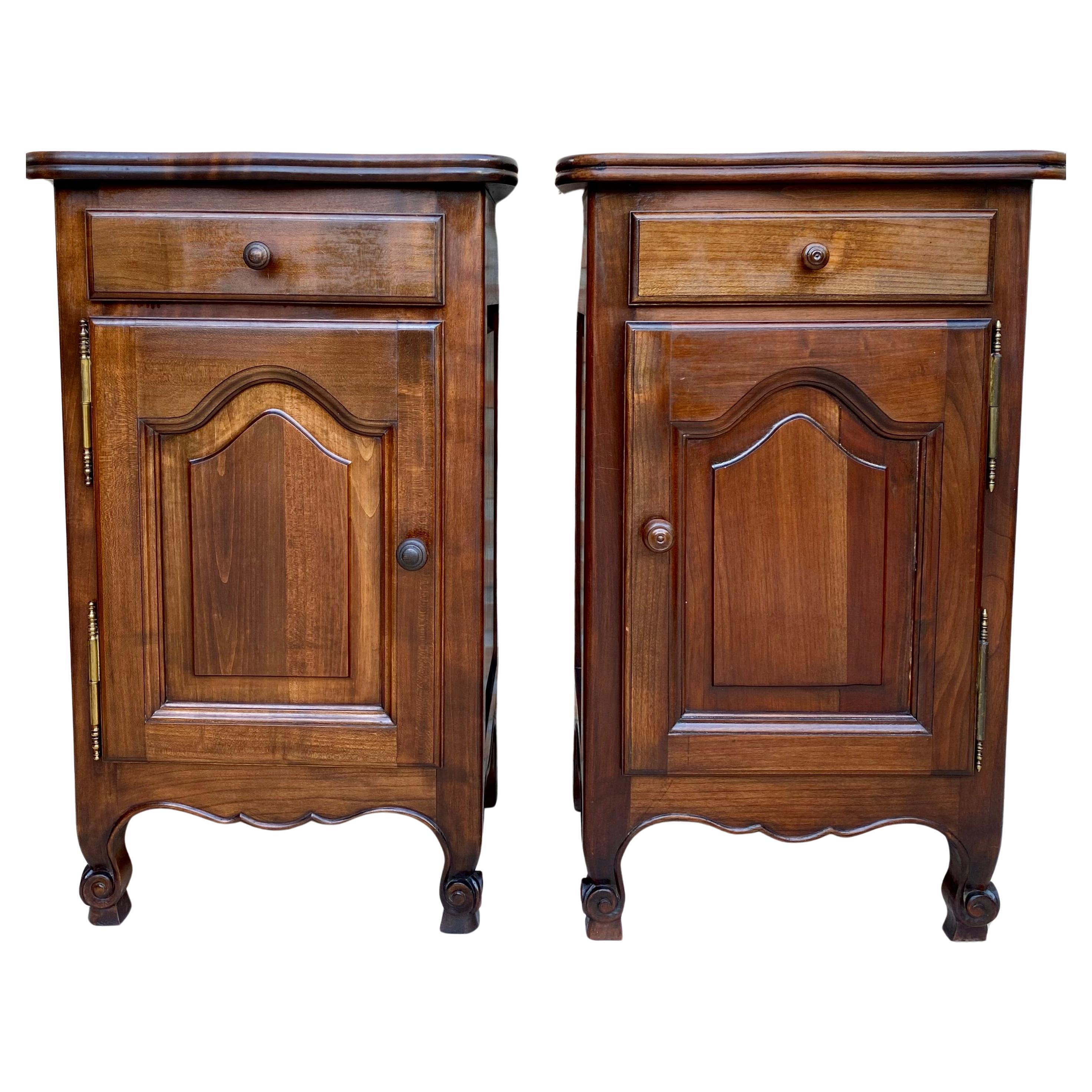 French Oak Nightstands, 1890s, Set of 2