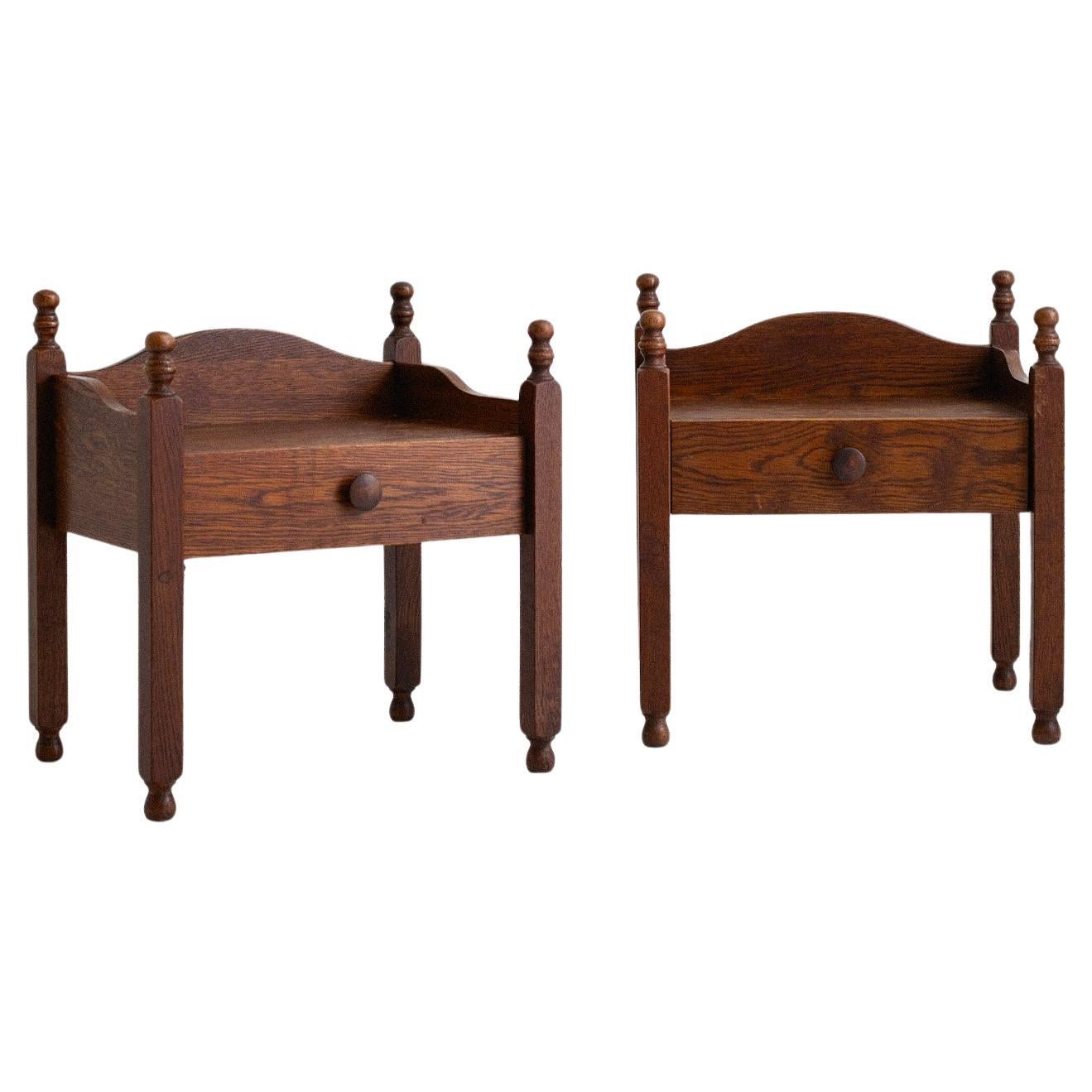 French Oak Nightstands, in the Style of Charles Dudouyt, a Pair For Sale