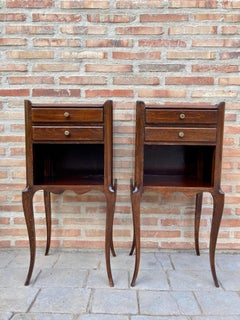 French Oak Nightstands with 2 Drawers, 1890s, Set of 2
