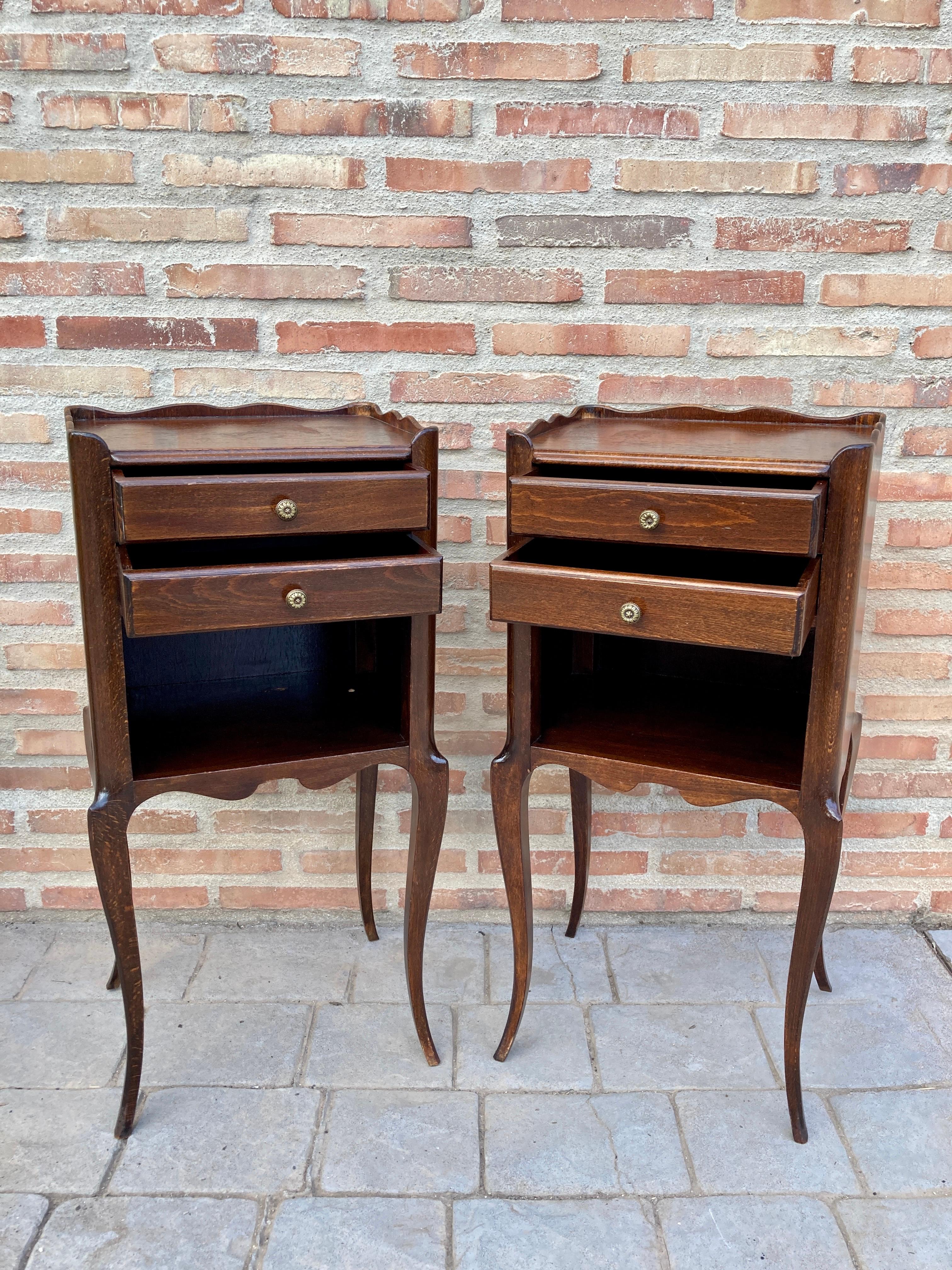 French Provincial French Oak Nightstands with 2 Drawers, 1890s, Set of 2 For Sale