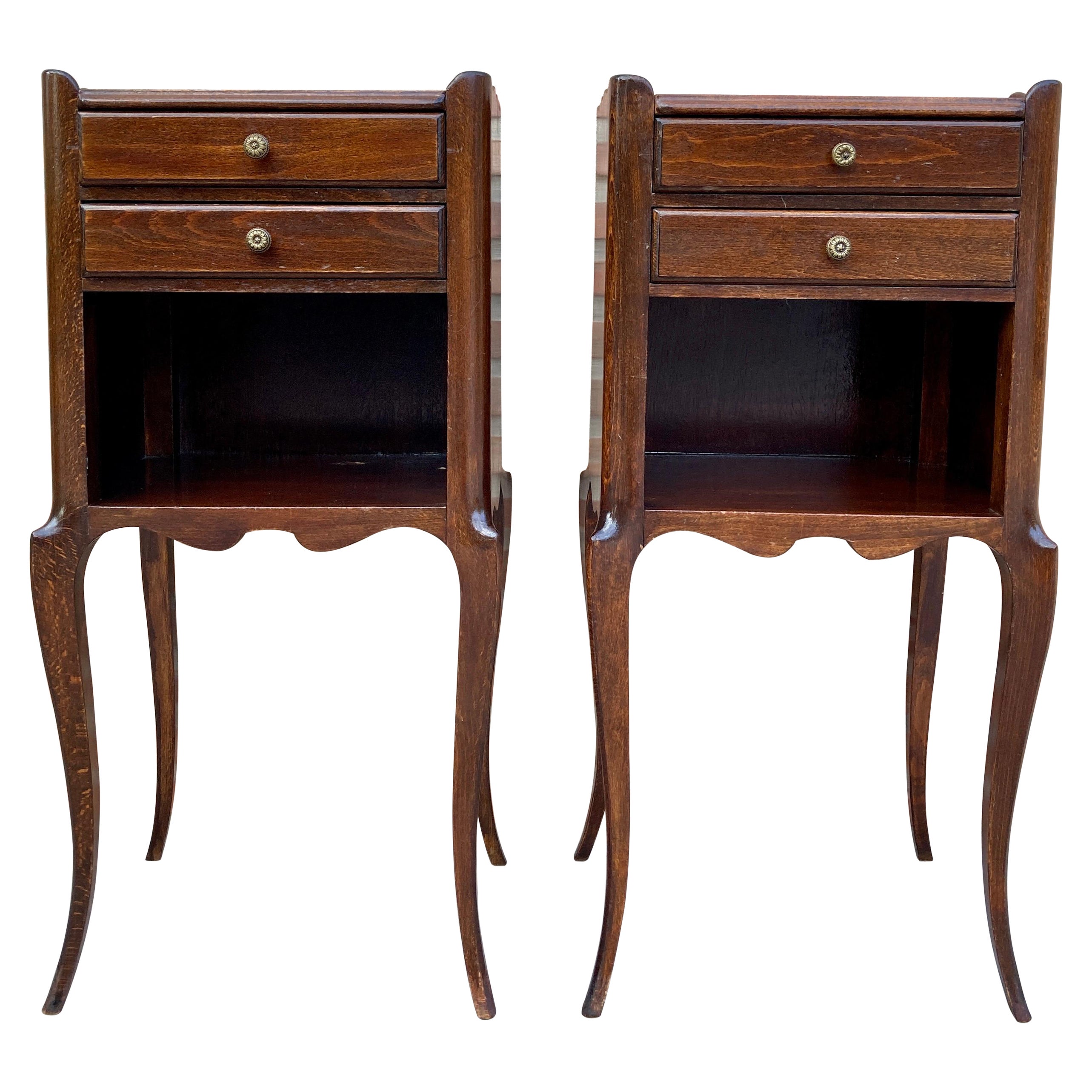 Comodini in Oak francese con 2 cassetti, anni '90 del XIX secolo, Set di 2