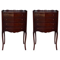 French Oak Pair of Nightstands with Four Drawers and Cabriole Legs, 1890s