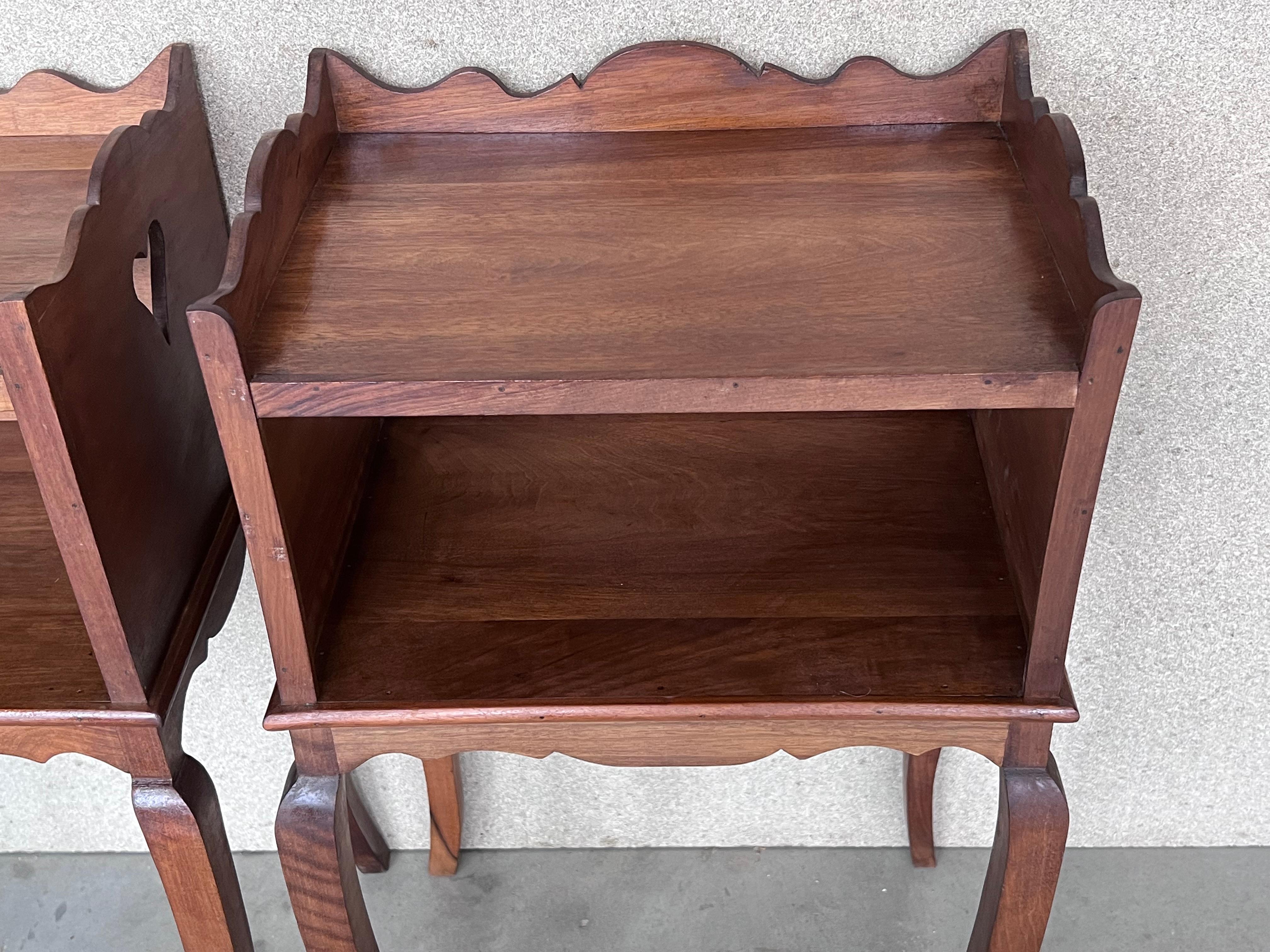 French Oak Pair of Nightstands with Heart Open Shelf, Cabinet, 1890s 3