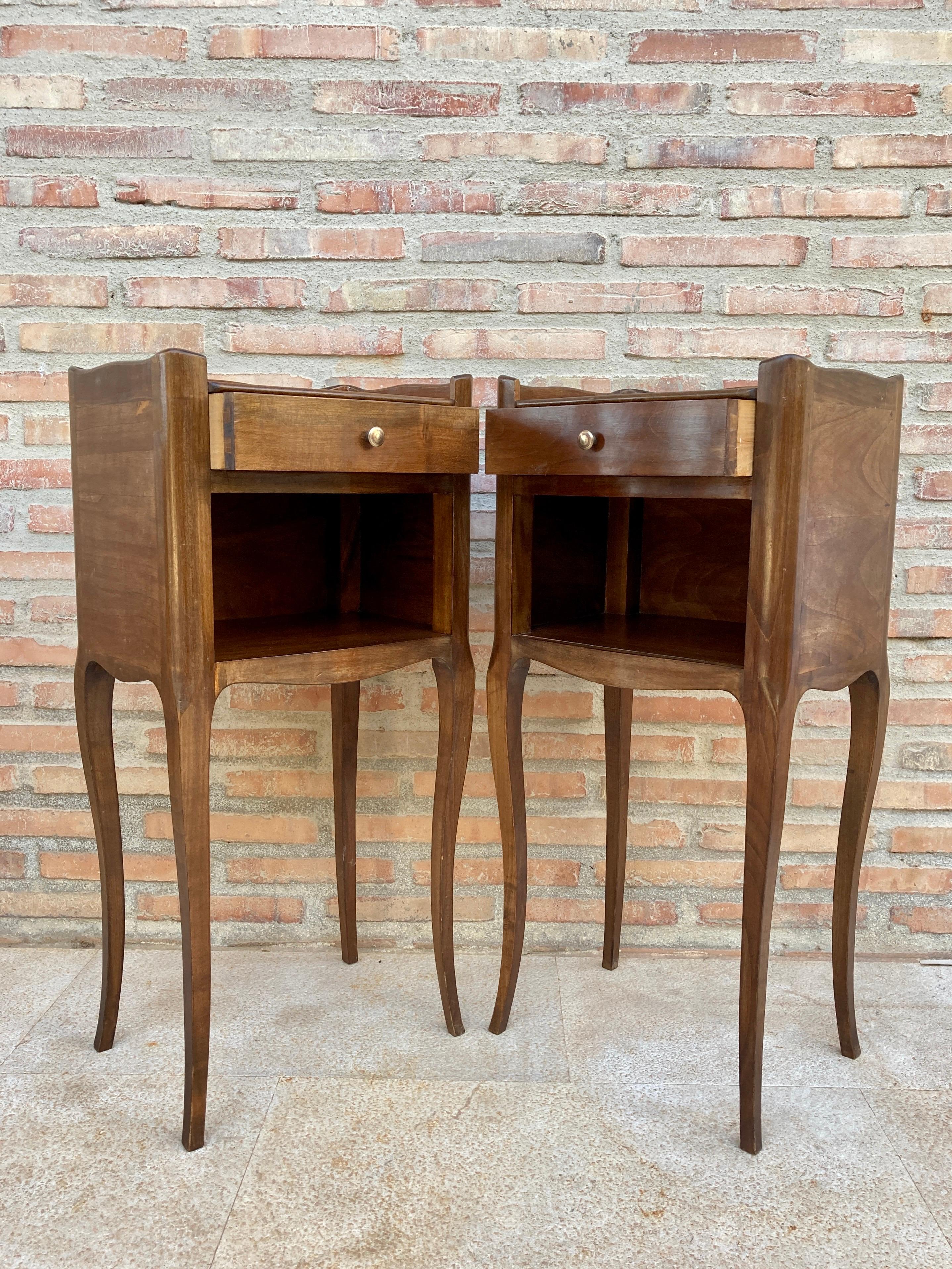 19th Century French Oak Pair of Nightstands with One Drawer and Open Shelf, Cabinet, 1890s
