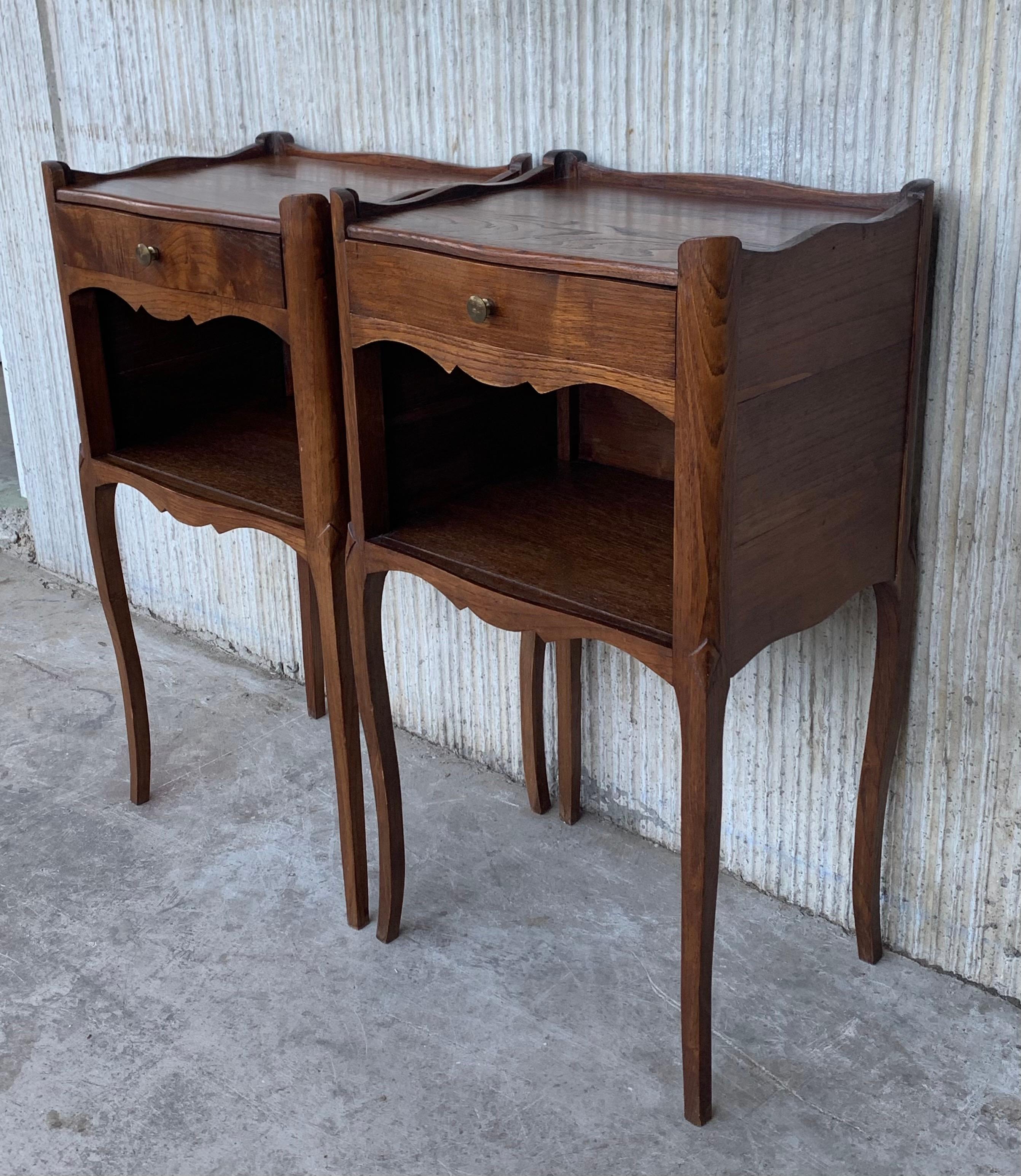 19th Century French Oak Pair of Nightstands with One Drawer and Open Shelf, Cabinet, 1890s