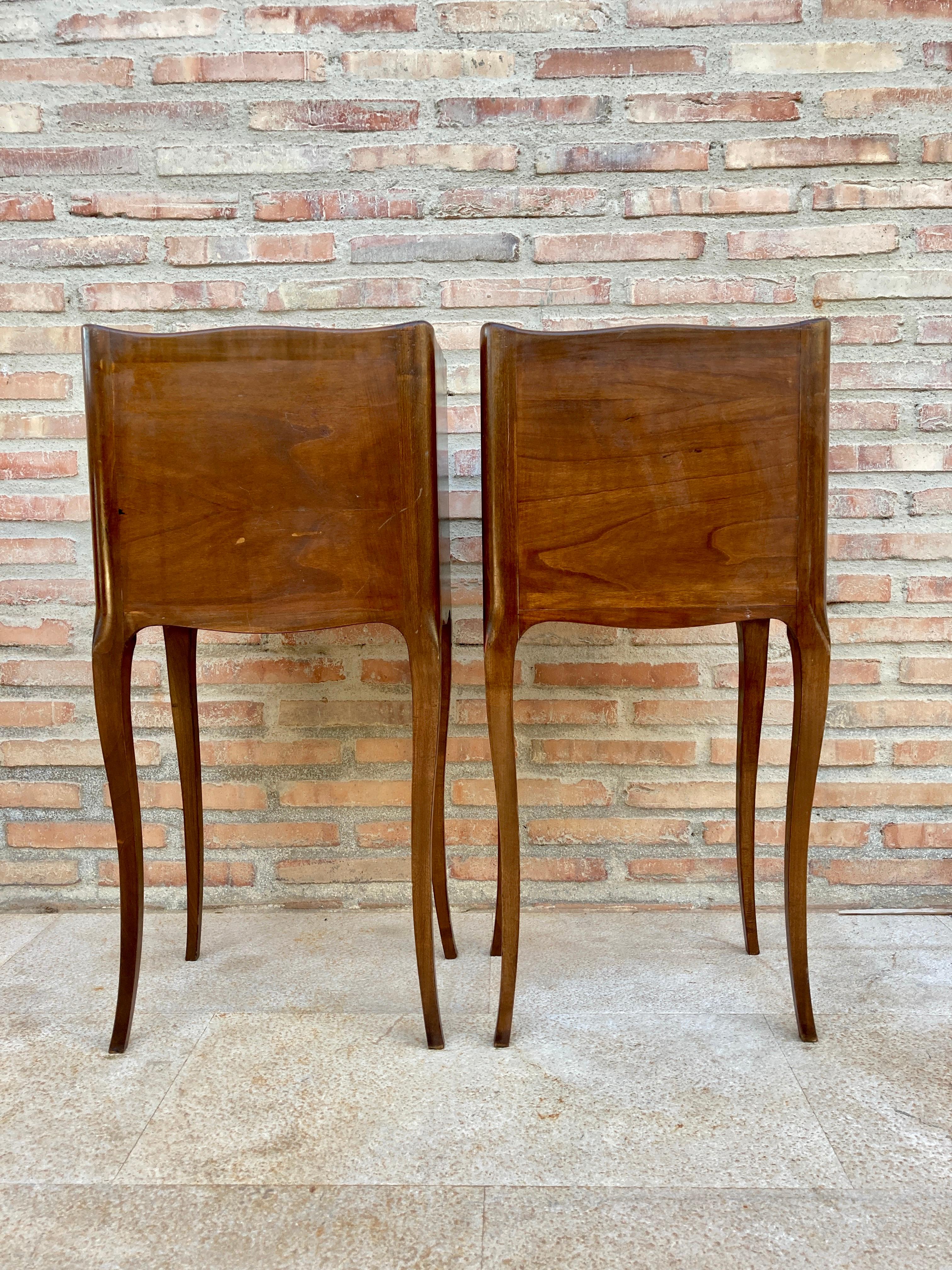 French Oak Pair of Nightstands with One Drawer and Open Shelf, Cabinet, 1890s 1