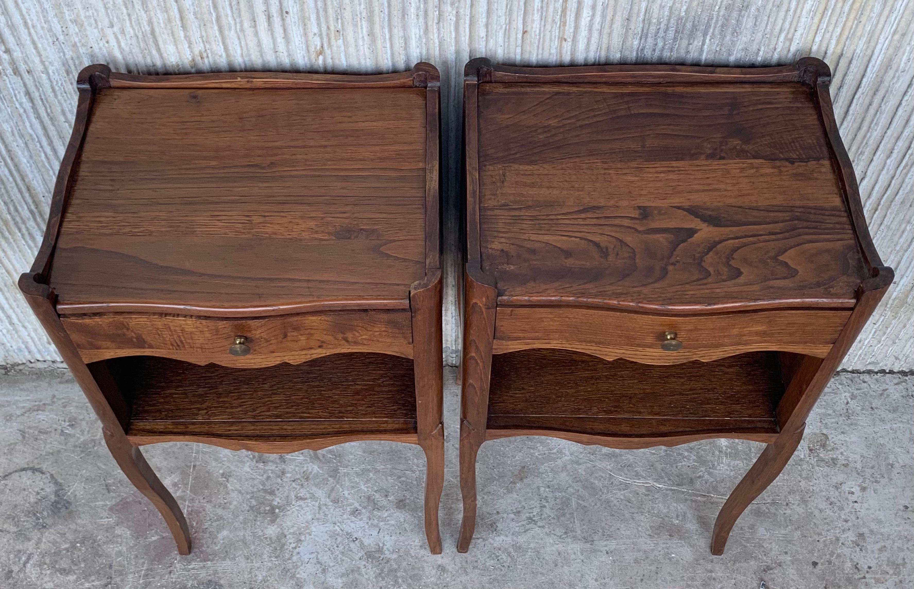 French Oak Pair of Nightstands with One Drawer and Open Shelf, Cabinet, 1890s 1