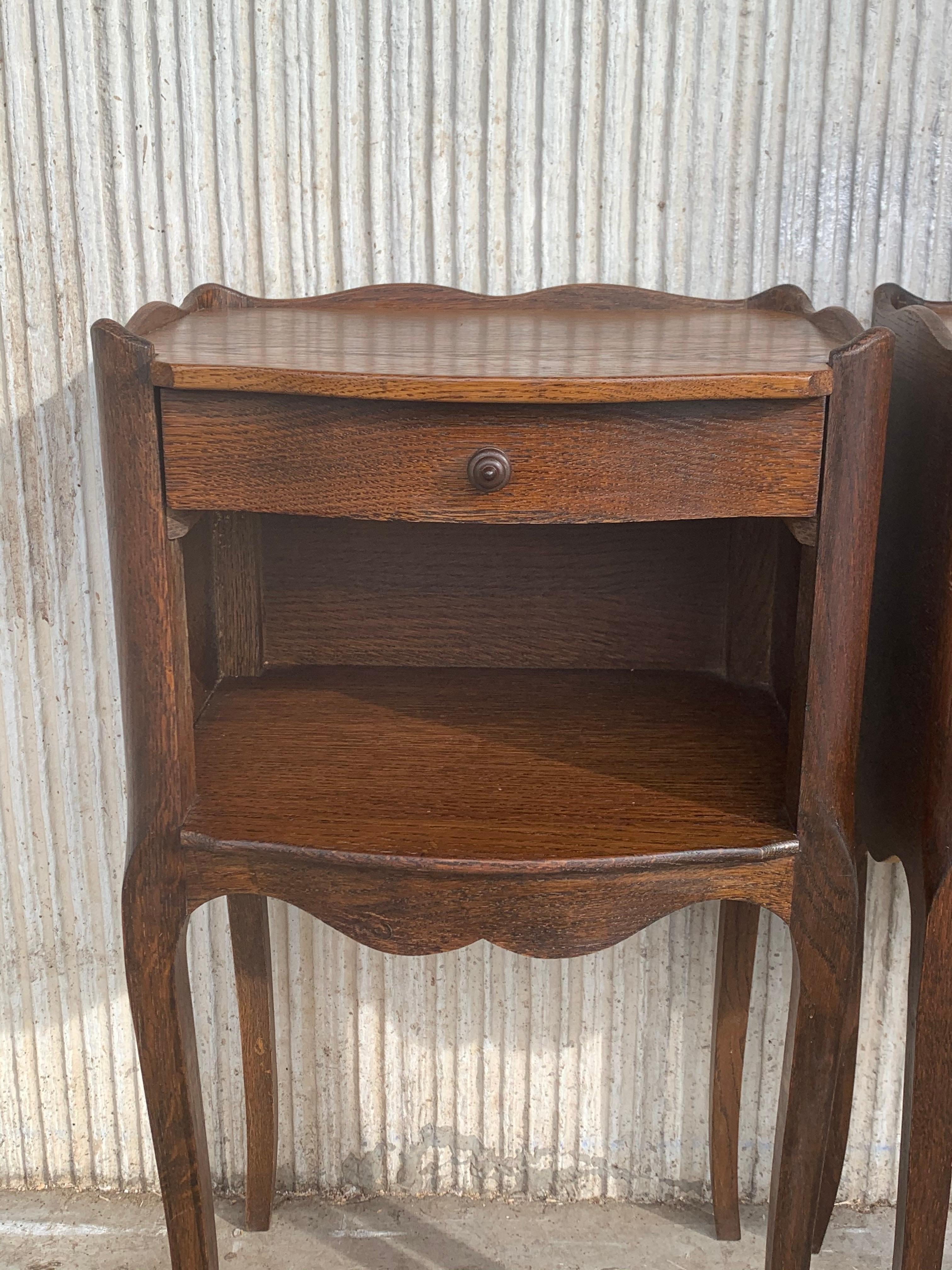 French Oak Pair of Nightstands with One Drawer and Open Shelf, Cabinet, 1890s 2