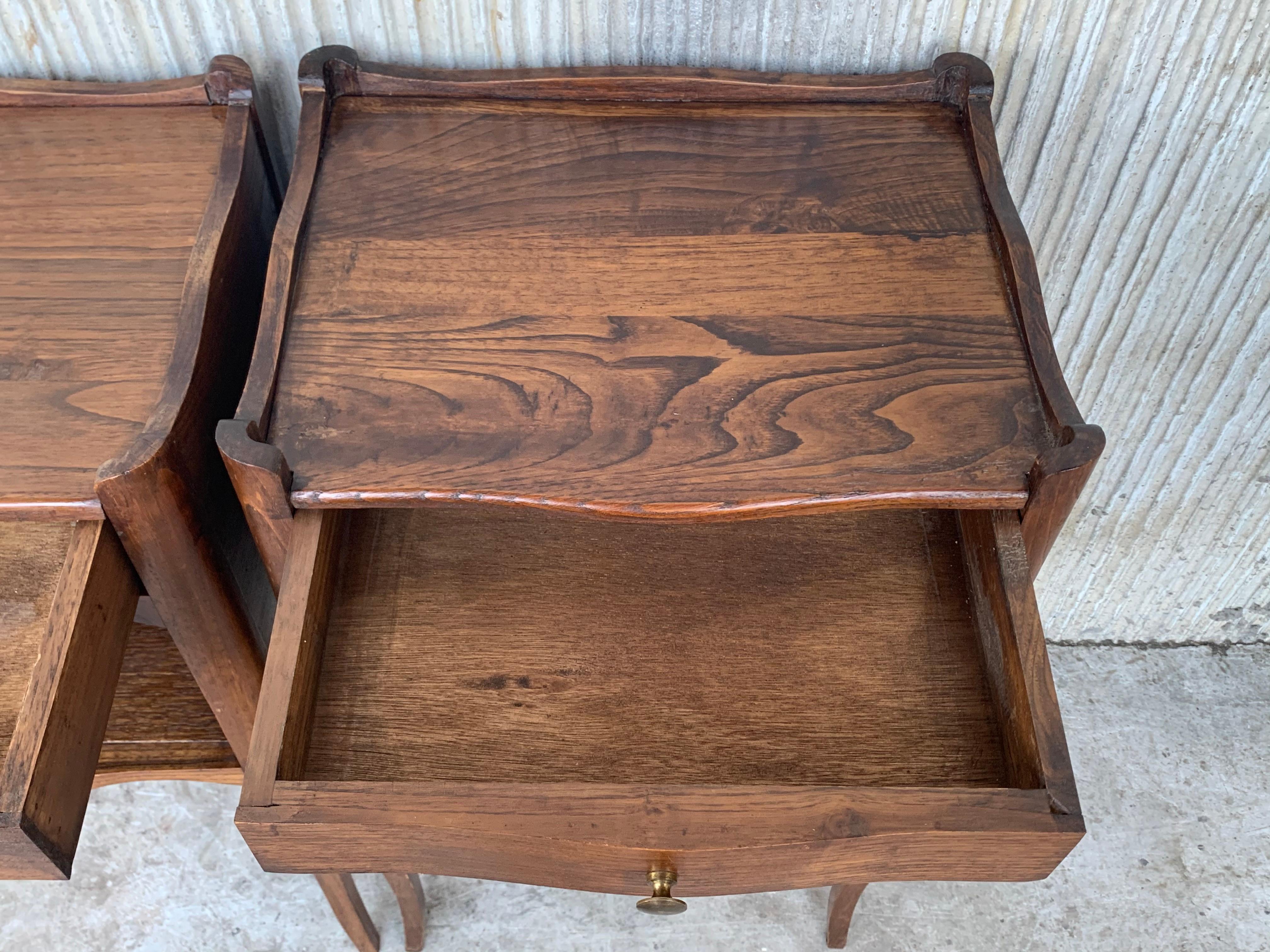 French Oak Pair of Nightstands with One Drawer and Open Shelf, Cabinet, 1890s 4