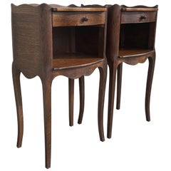 Antique French Oak Pair of Nightstands with One Drawer and Open Shelf, Cabinet, 1890s