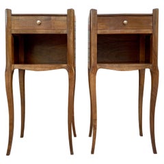 French Oak Pair of Nightstands with One Drawer and Open Shelf, Cabinet, 1890s
