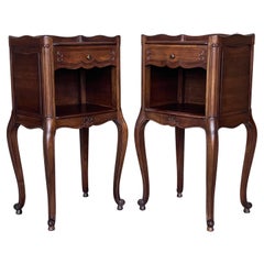Antique French Oak Pair of Nightstands with One Drawer and Open Shelf, Cabinet, 1890s